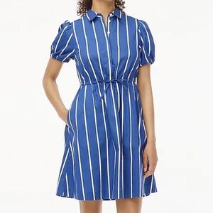 Jcrew Factory Short Sleeve Tie Waist Mini Dress Blue White AS IS Size 8
